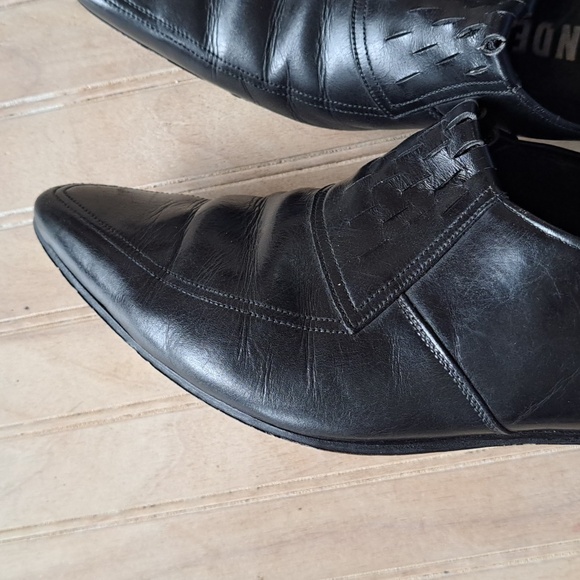 Vintage Rare Salamander Black Leather Dress Shoes Woven Pointed Toe Stacked Heel main image 4